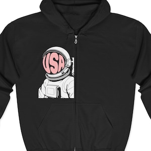 USA Astronaut Zip Hoodie, Space Graphic Hoodie, Retro Streetwear Sweatshirt, NASA Inspired Hoodie, Cool Unisex Zip Up Jacket