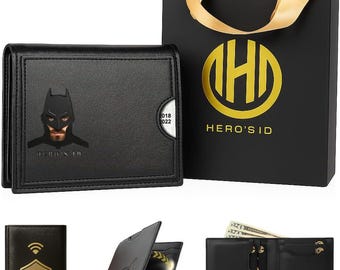 Echtleder Brieftasche mit zwei Fledermäusen - Minimalistischer Helden Kartenhalter, RFID-Schutz