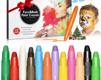 Kinder Face Paint Buntstifte - 12 Farben ungiftig waschbares Gesichts- und Körper-Make-up (Partyzubehör)