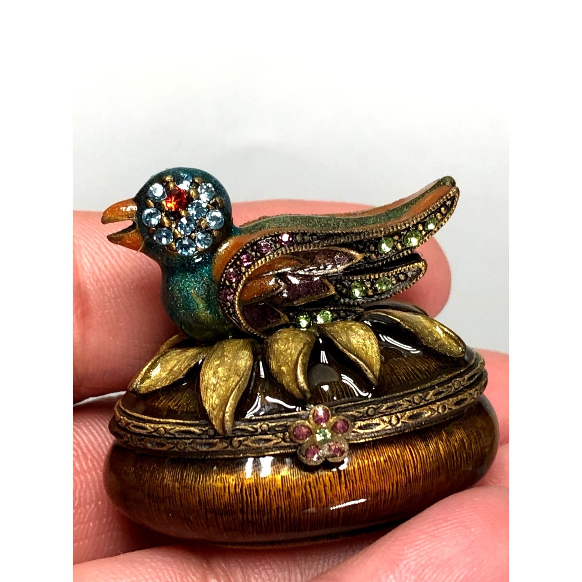 Vintage Jay Strongwater Bird Trinket Box With Hinged Lid Swarovski