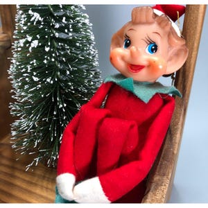 Vintage Knee Hugger Elf Red & Green Christmas Ornament Pixie Large 11" 1950's