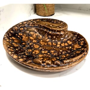 Large MCM Ceramic Ashtray Unique Drip Glaze Finish Trinket Tray Catch All Entrance Bowl