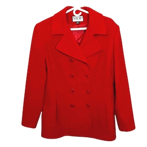 MDP Womens Red Wool Coat Jacket Size L Double Breasted Classic Professional Wardrobe