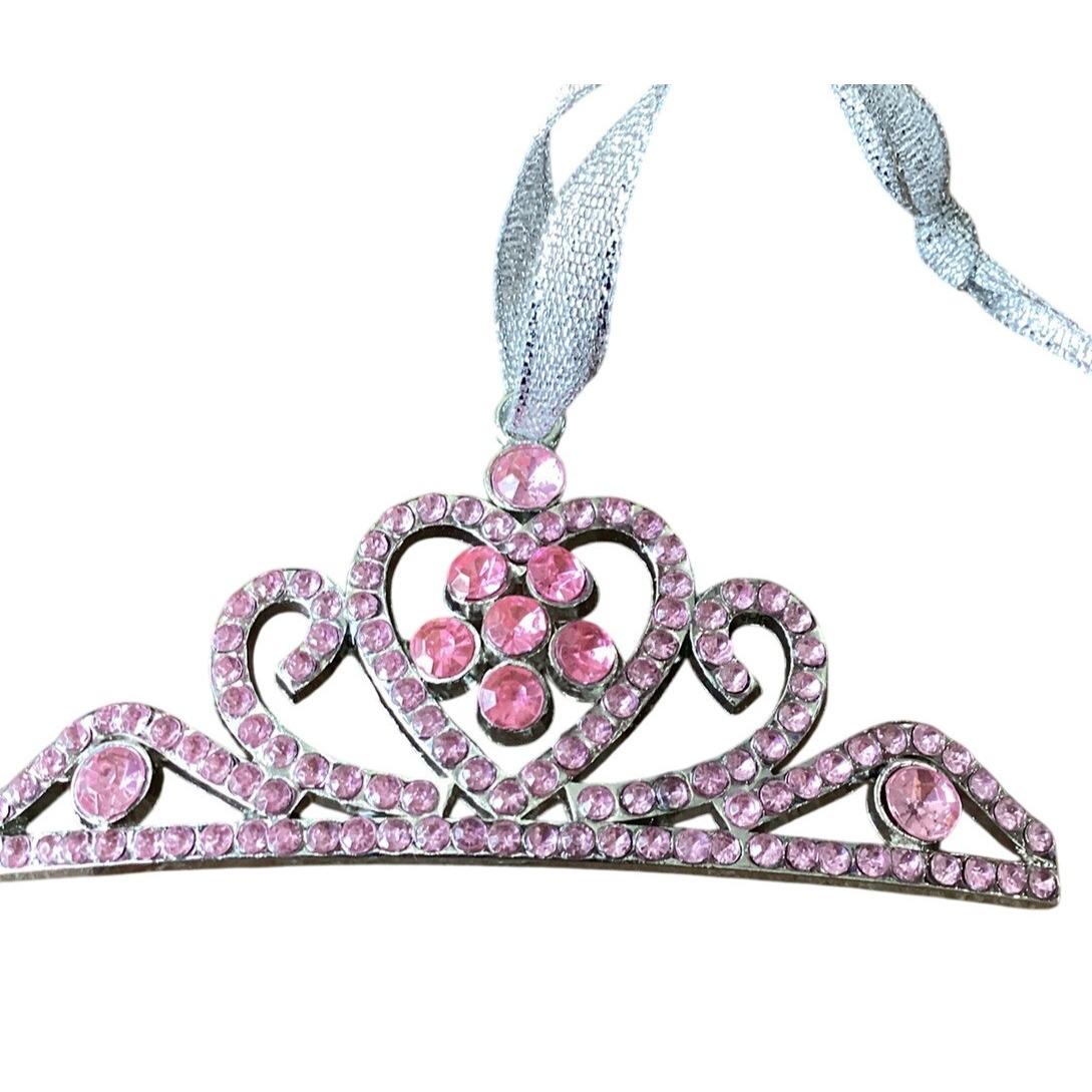 Pink Princess Tiara Rhinestones Hanging Ornament Christmas or Car Charm ...