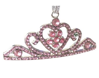 Pink Princess Tiara Rhinestones Hanging Ornament Christmas or Car Charm
