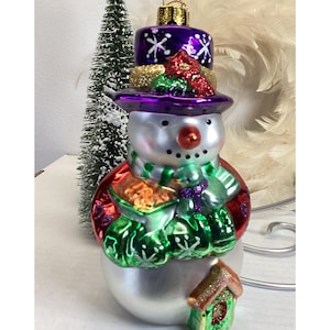 Snowman Glass Christmas Ornament BK