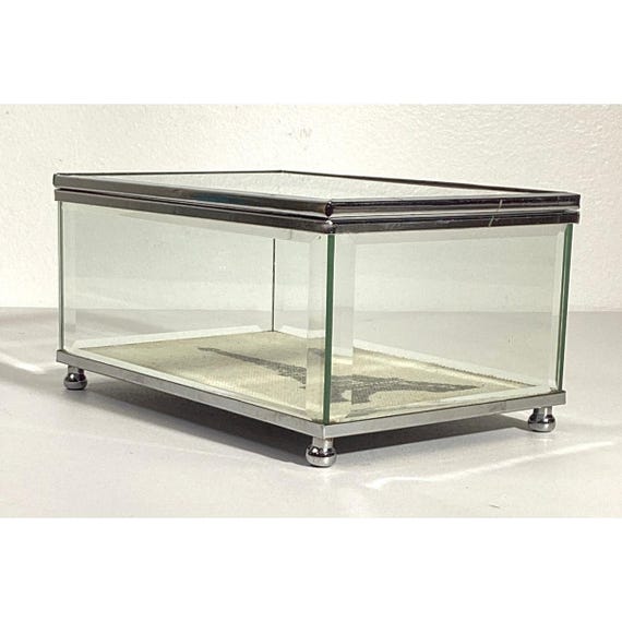 Glass Jewelry Trinket Box Eiffel Tower Print & Si… - image 4