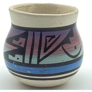 Vintage Handpainted Ceramic Vase With Desert Sunset & Silhouette Design 4"