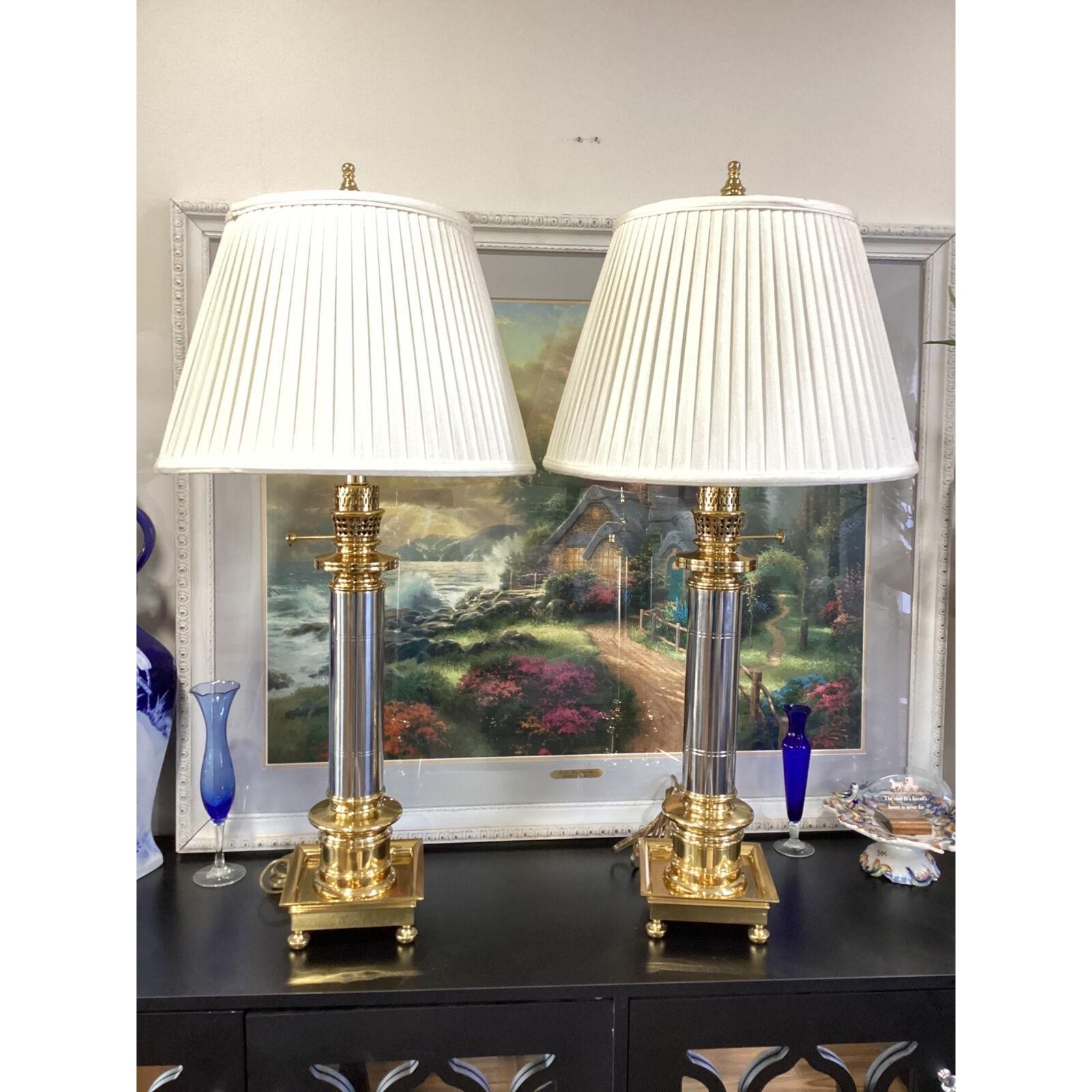 Frederick Cooper Table Lamps: Chrome Brass Regency Style Set