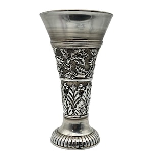 Glass Silver Color Cone Vase Embossed Ornate Design