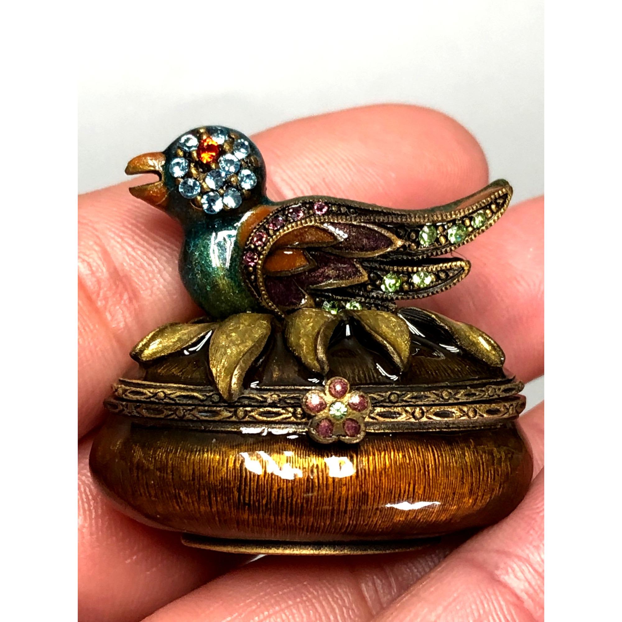 Vintage Jay Strongwater Bird Trinket Box With Hinged Lid Swarovski