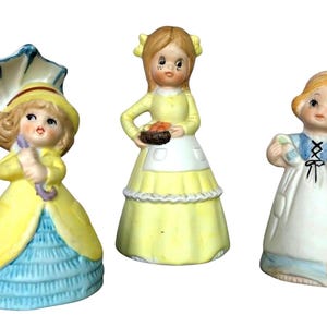 Girl Figurine Set of 3 Vintage Hand-Painted Set With Parasol Basket & Broom