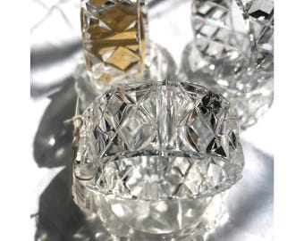 Vintage Lucite Napkin Ring Holder Set - Diamond Cut, "Crystal Look"