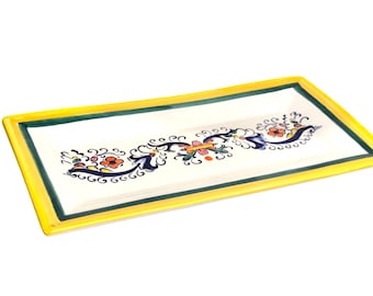 Ceramic Serving Tray Platter From Portugal Yellow Blue Home Decor Centerpiece