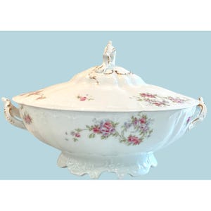Antique Limoges French Serving Tureen Lidded Dish Bowl Vegetable Rose Fine China