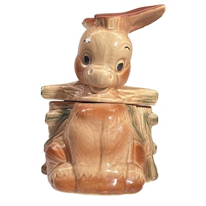 Cookie Jar Canister Donkey Cart  HTF Rare McCoy Brush Pottery W33 USA 1960s Collectible Home Decor