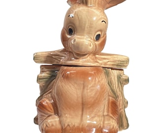 Cookie Jar Canister Donkey Cart  HTF Rare McCoy Brush Pottery W33 USA 1960s Collectible Home Decor