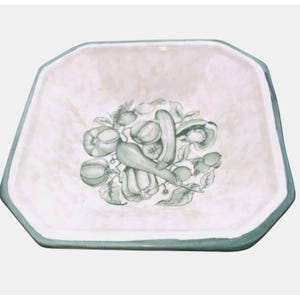 Italy Harvest Vegetables Cream & Green Ceramic Serving Bowl 9.5&quot; Octagonal Design Vintage Made In Italy
