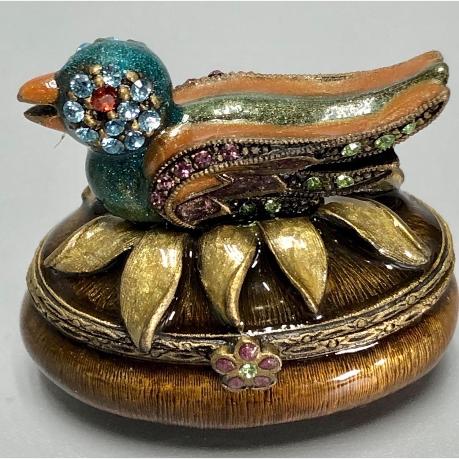 Vintage Jay Strongwater Bird Trinket Box With Hinged Lid Swarovski