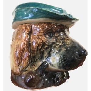 Tobacco Jar Humidor Majolica Vintage Ceramic Dog Antique HTF Rare Trinket Box