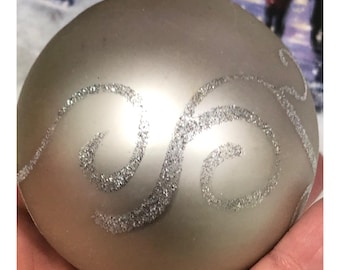 Silver Glass Christmas Ornaments Set Of 3 Glitter Swirl Design