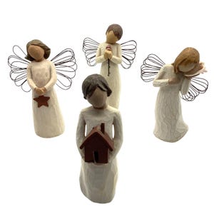 Willow Tree Angels Set Of 4 Hand-Painted Resin Figurines With Wire Wings