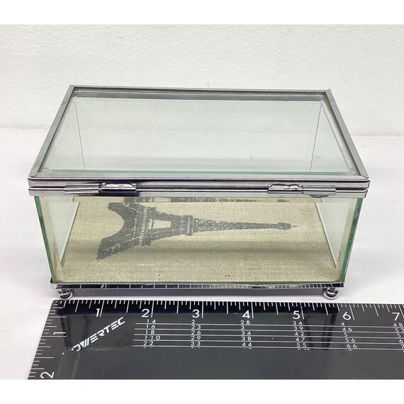 Glass Jewelry Trinket Box Eiffel Tower Print & Si… - image 8