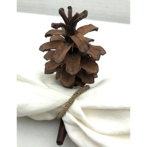 Pinecone Napkin Ring Rustic Table Decor Brown Handmade Folk Christmas Set of 4
