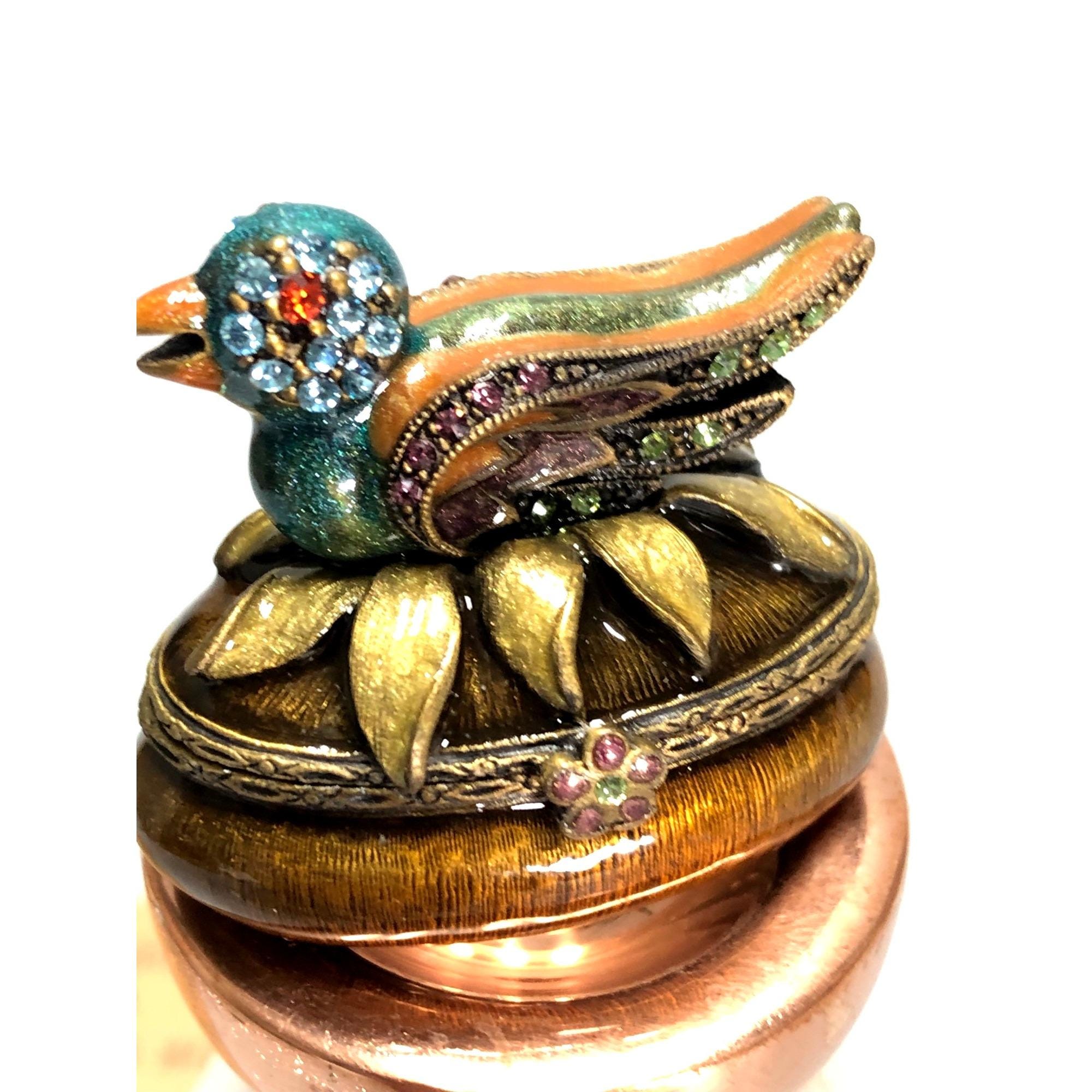 Vintage Jay Strongwater Bird Trinket Box With Hinged Lid Swarovski