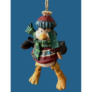 Penguin Ornament Ornaments Wood looking Christmas Decor 6&quot; Resin