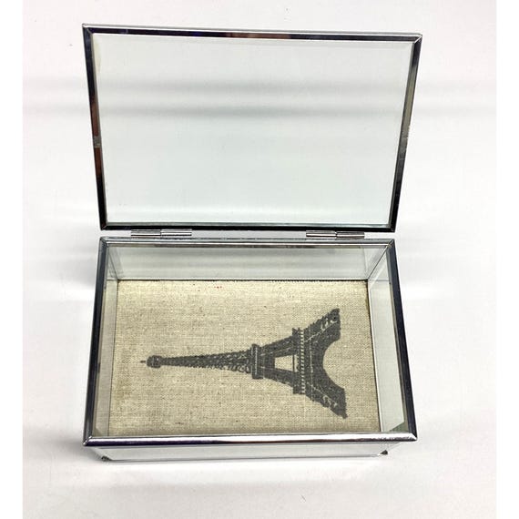 Glass Jewelry Trinket Box Eiffel Tower Print & Si… - image 6