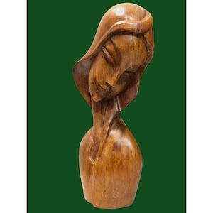 Wooden Female Bust Figurine 14&quot; Art hand-carved