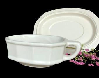 Gravy Boat Set Vintage Pfaltzgraff USA White Ceramic Octagonal Design