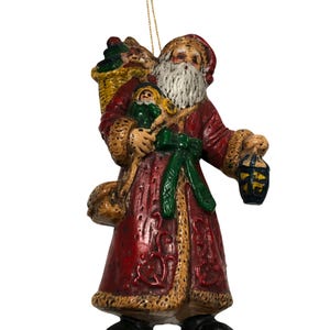 Old World Vintage Hand-Painted Santa Claus Figure Ornament With Gifts  Ornaments