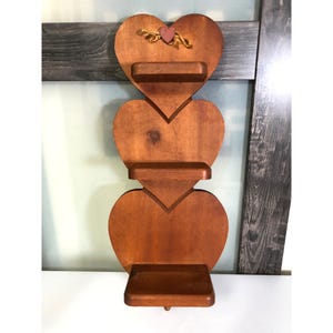 Heart-Shaped Wooden Wall Shelf With Three Tiers Key Holder VNTG H20&quot;