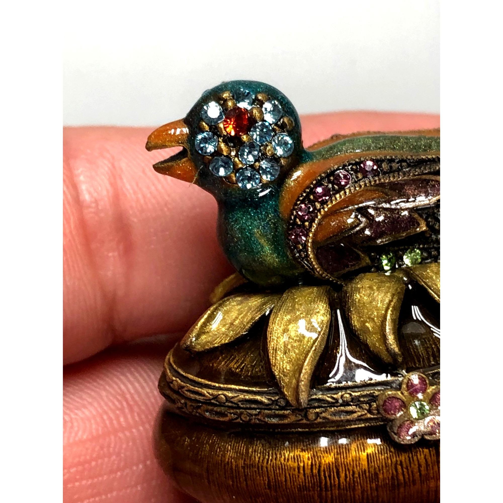 Vintage Jay Strongwater Bird Trinket Box With Hinged Lid Swarovski