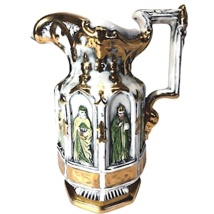 Flower Vase Pitcher Rare Antique Charles Meigh Apostle Saints Religious Gold Accents