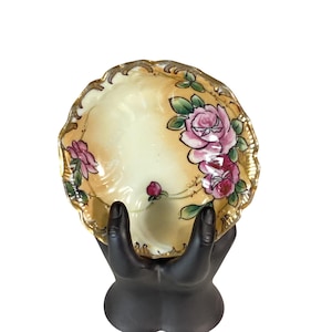 Vintage Hand Painted Nippon Fruit Bowl Pink Roses Gold Trim Trinket Tray 5&quot;