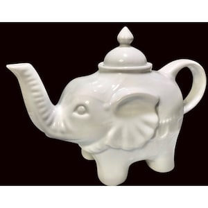 Vintage White Teapot Ceramic Tea Pot Elephant Cordon Bleu Ceramic Spring Decor