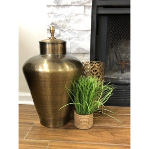 Vase Brass Hammered Decor Ginger Jar With Removable Lid Made India XL 20&quot;