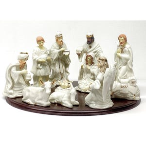 12-Piece Ceramic Nativity Set By Home For The Holidays With Wooden Display Base
