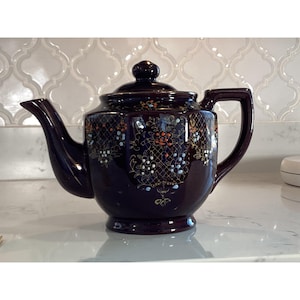 Vintage Redware Teapot Moriage Enamel Hand Painted Japan Brown VTG