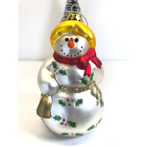 Partylite Blown Glass Snowman Christmas Ornament With Holly Details Red Scarf 4&quot;
