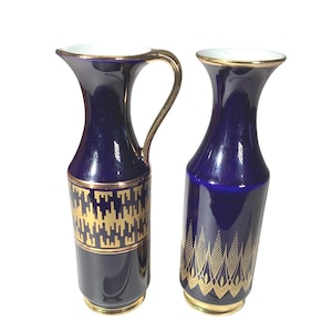 Bud Vase Set 2 Vintage Royal Blue Porzellan Bavaria KPM Echt Cobalt Blue Gold
