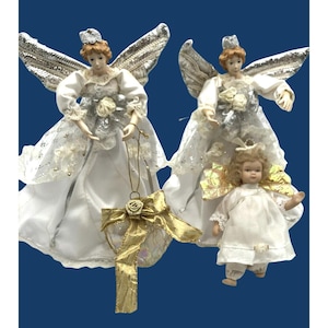 Vtg Lot 4 Victorian Style Angel Christmas Tree Topper Porcelain Angel Ornament Ornaments