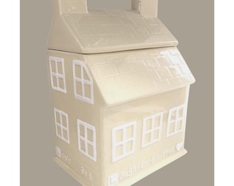 House Cookie Jar Canister Rare 2003 Boyds Home Ceramic Beige White