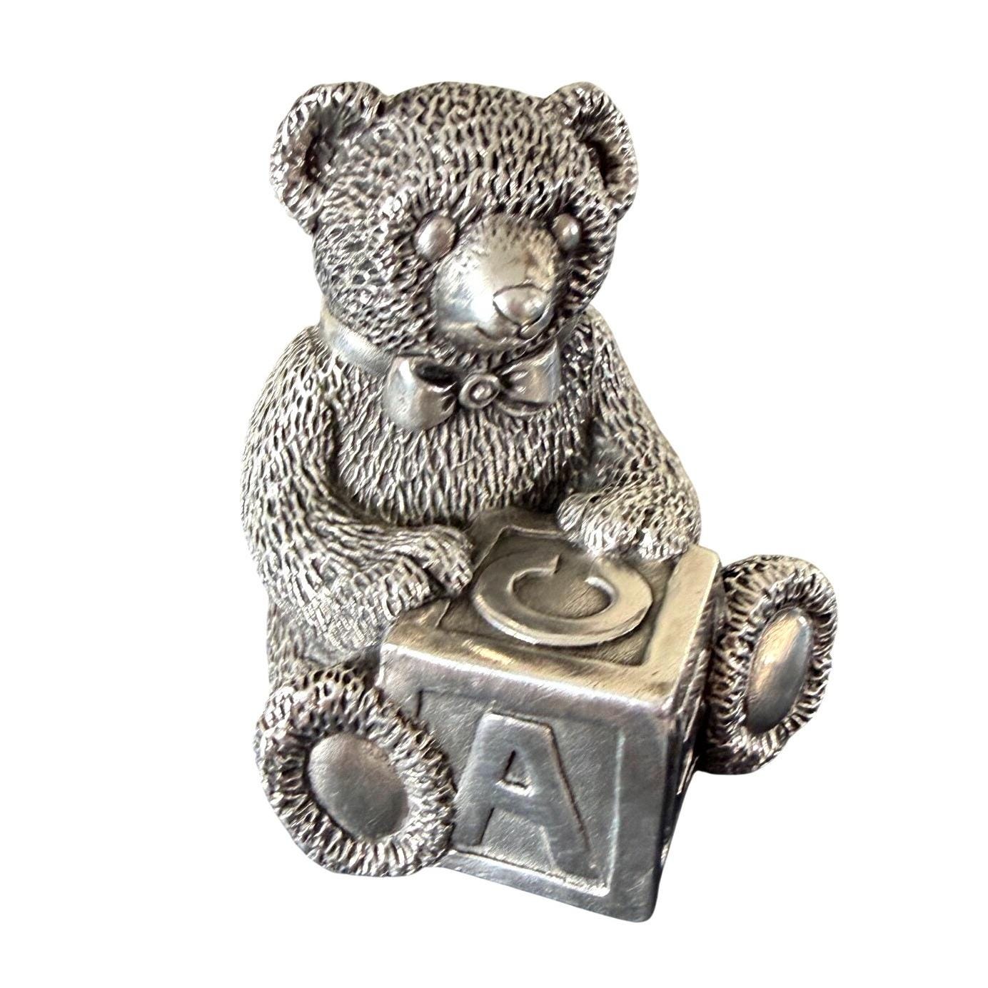 Reed & Barton Pewter Teddy Bear Musical Box ABC Block Design - Etsy