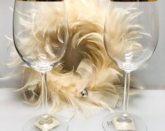 Anchor Hocking Gold-Rimmed Wine Glasses Set Of 2 Vintage Czech Crystal Wedding Bar