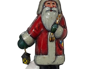 Christmas Ornament Ornaments Vintage 1981 Hallmark Metal Santa Claus With Lantern &  Hand-Painted Festive Details