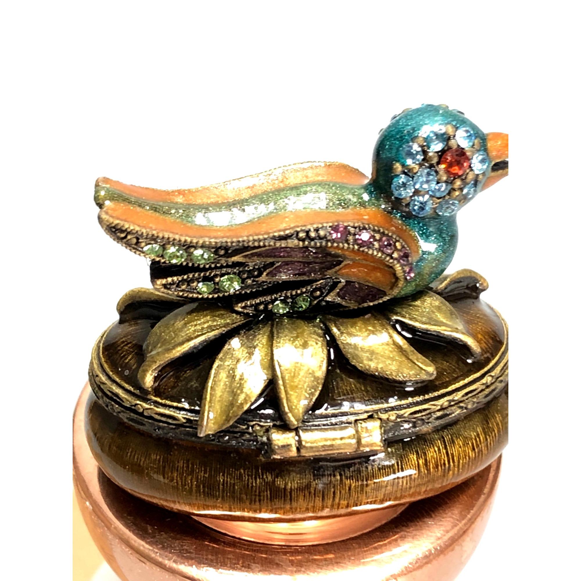 Vintage Jay Strongwater Bird Trinket Box With Hinged Lid Swarovski